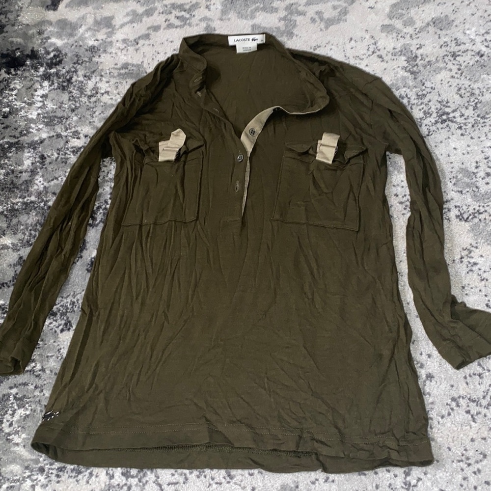 Lacoste Quarter Sleeve Army olive Green Top